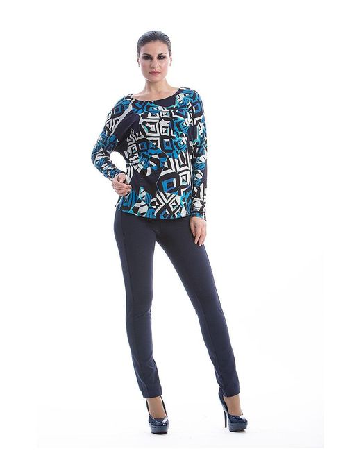 Conquista Blue Viscose Elastane Jersey Top – Geometric Print