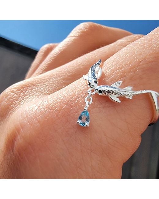 NASI SILVER Metallic Two Wishes Wishbone Ring- Topaz