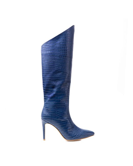 Ginissima Blue Clara Jeans Embossed Leather Boots, Under Knee