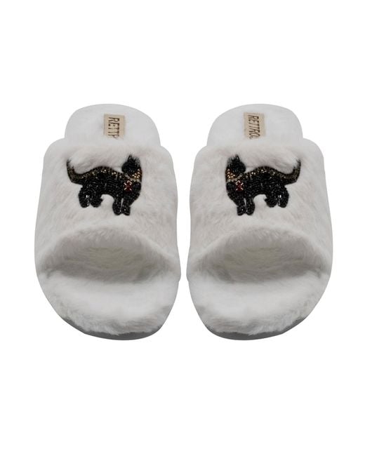 Rettrose Metallic Neutrals Callie Cream Luxury Plush Diamanté Embellished Handmade Slipper