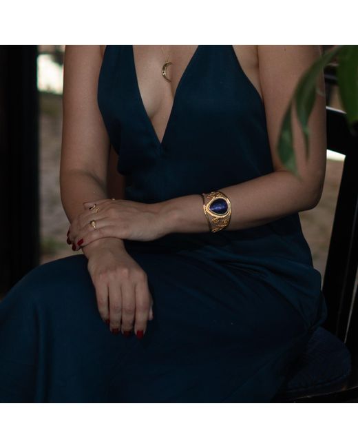 Ebru Jewelry Metallic Vintage Cat Eye Chunky Cuff Bracelet