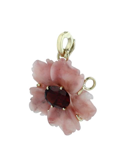 Artisan Brown 14K Carved Onyx & Garnet Flower Pendant