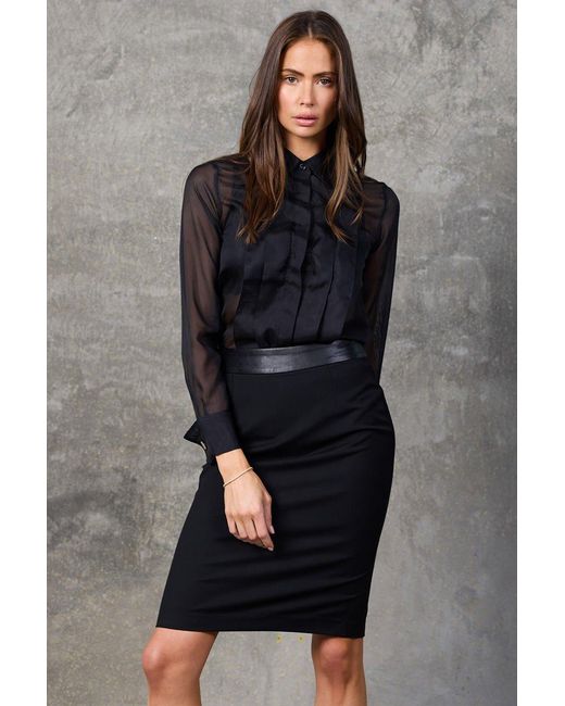 Madison / Savile Black Noir Pleated Chiffon French Cuff Shirt