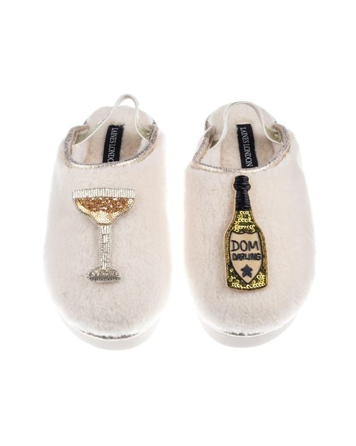 Laines London Multicolor Neutrals Flatform Cloud Closed Toe Slippers With Dom Darling Champagne Brooches