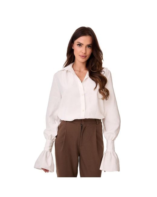 Mandragora White Neutrals Ecru Cotton Shirt With Decorative Cuffs – Carmen
