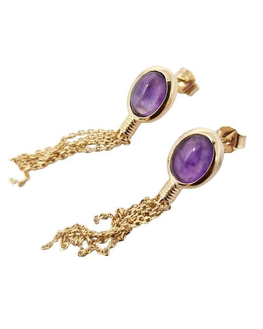 Harfi Metallic Vermeil Genuine Amethyst Crystal Dangle Earrings