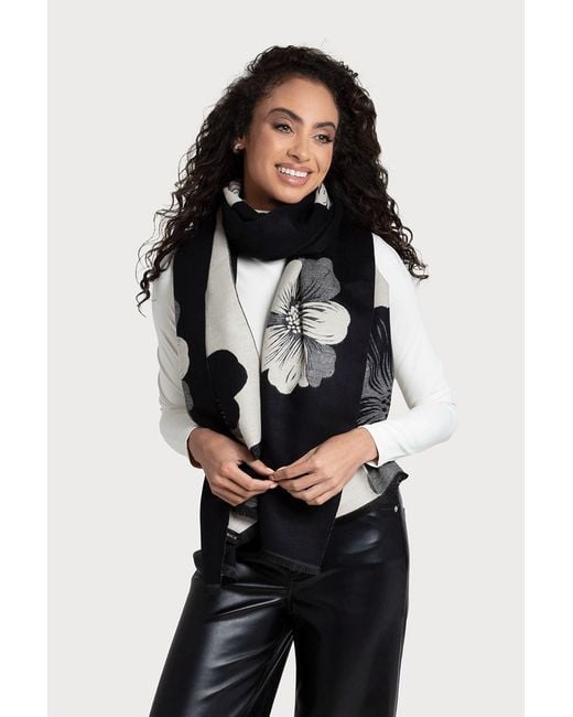 Saachi Black Fresh Floral Reversible Scarf