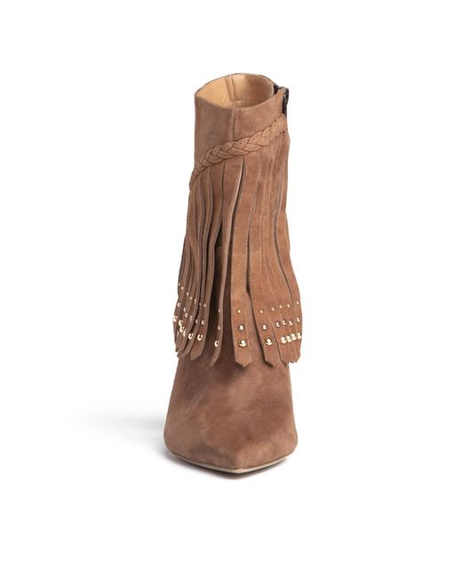 Beautiisoles by Robyn Shreiber Made in Italy Brown Tal Cognac Bootie Suede Fringes With Zipper Elegant & Comfortable For Work & Evening