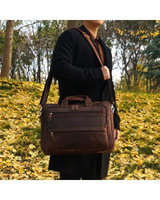 Touri Brown Genuine Leather Briefcase With Multiple Pockets for men