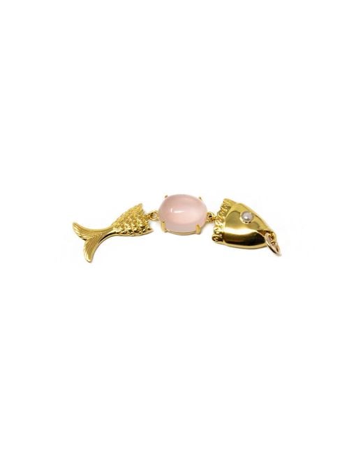 NASI SILVER Metallic Swimming Fish Neshama Pendant- Rose Quartz