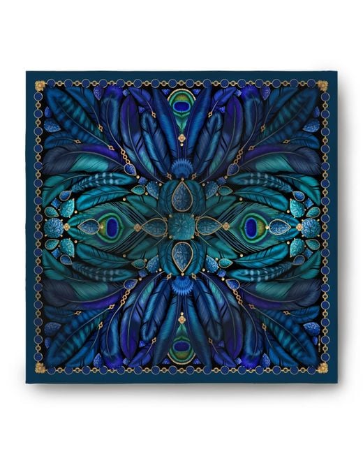 Emily Carter Blue The Peacock Baroque Silk Scarf for men