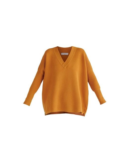 Paisie Orange V-Neck Ribbed Jumper
