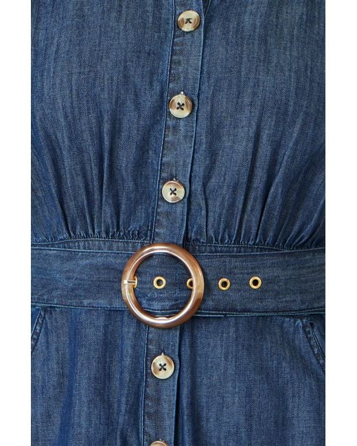 Yumi' Blue Chambray Cotton Playsuit