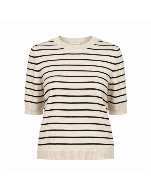 Nuvv Collection White Neutrals Short Sleeve Striped Knit Top