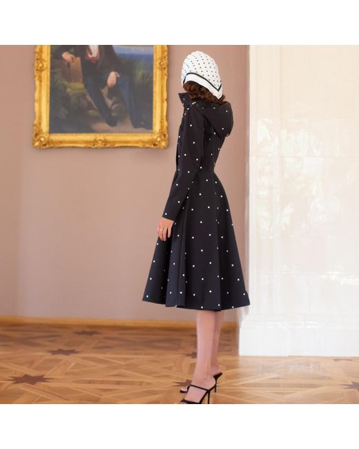 RainSisters Black Fitted & Flared Coat With Detachable Hood: Timeless Polka Dots