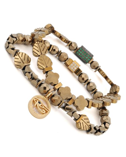 Ebru Jewelry Metallic Eye Of Ra Charm Hematite Stone Beaded Bracelet Set