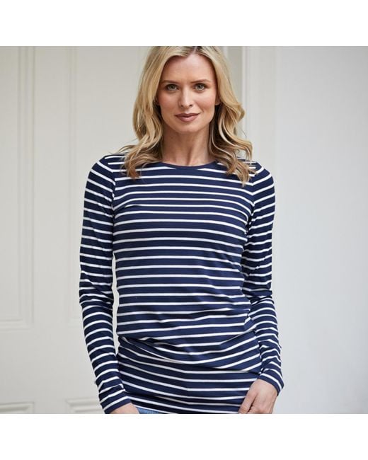 Cove Blue Long Length Cotton & Stripe Tee