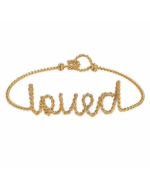 Rare Matters Jewelry Metallic Loved Script Hand Wired Brass Bracelet