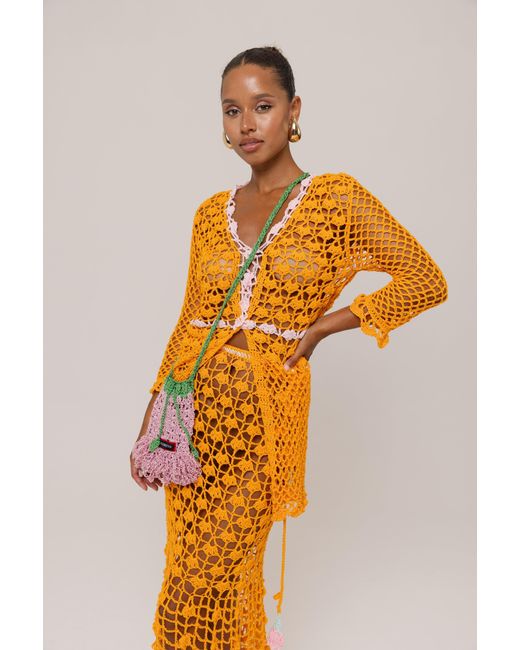 Andreeva Orange California Poppy Handmade Knit Midi Skirt