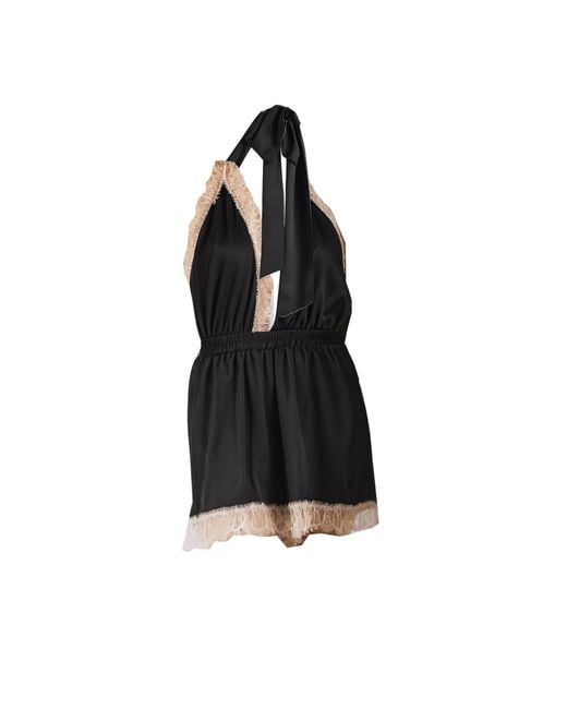 Noblesse Oblige Black Lace Trimmed Halter Neck Short Romper