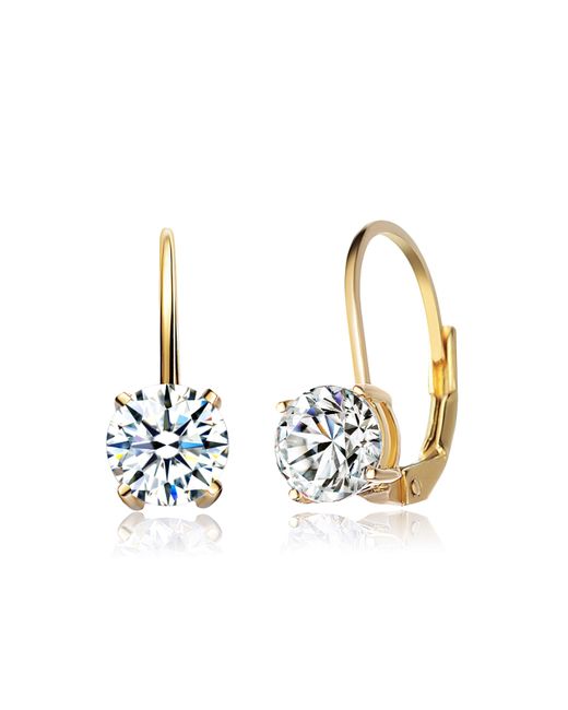 Genevive Jewelry Metallic Sterling Silver Gold Plated Cubic Zirconia Classic Leverback Earrings