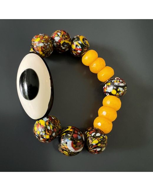 Ebru Jewelry Metallic Chunky Evil Eye African Beaded Bracelet