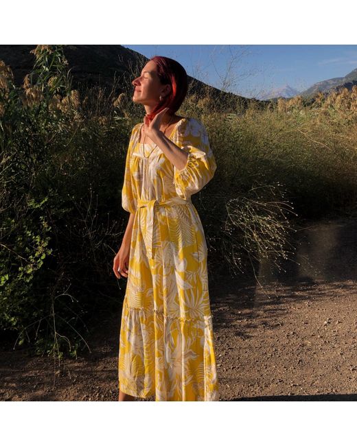 CHILLAZ Yellow Neutrals Sunshine Linen Maxi Dress With Puffed Sleeves