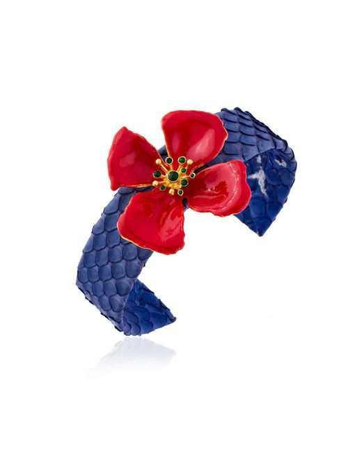 Milou Jewelry Red Hibiscus Flower Adjustable Leather Cuff Bracelet