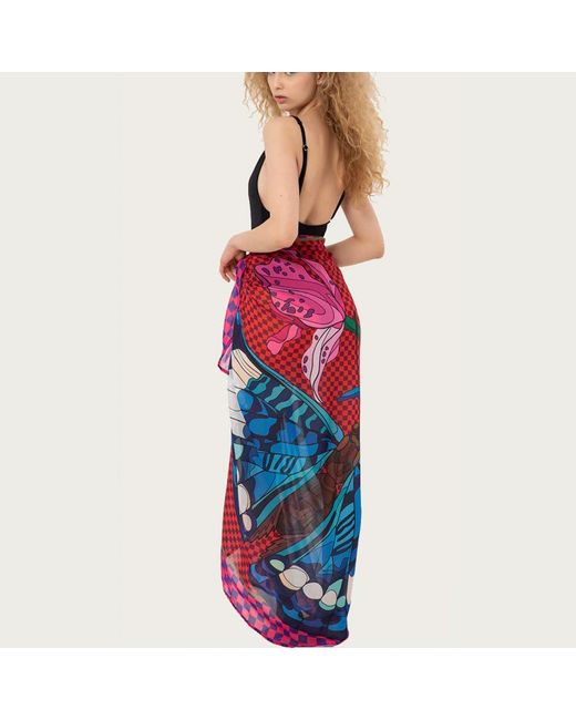 LOVEIST STORE Red Floren Butterfly Printed Pareo Sarong