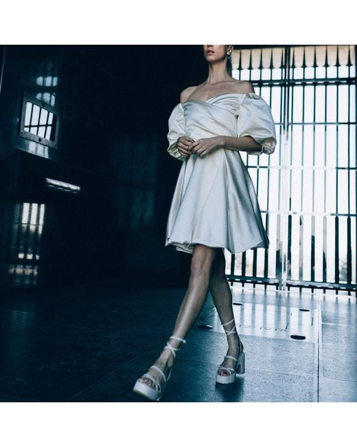 MIONÈ Natural Silk Dress With Puff Sleeves