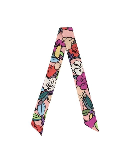 Lost Pattern Red Azalea Silk Skinny Scarf