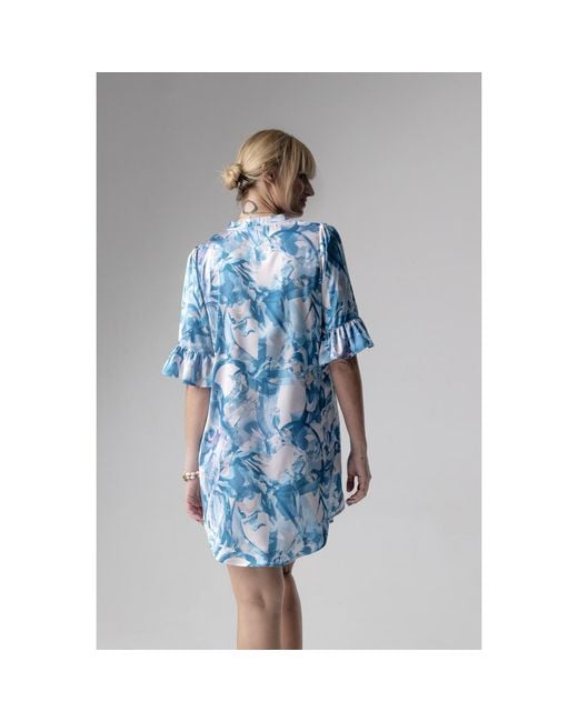 Oh!Zuza Blue Frida Satin Viscose Nightdress Frill Sleeves