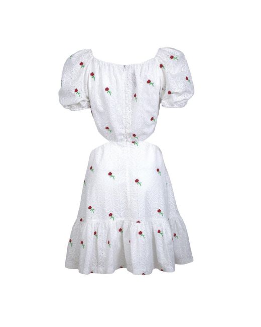 Lalipop Design White Guipure Mini Dress With Flowers & Cut-Out Details