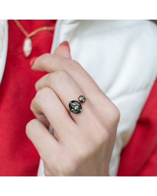 Kate Koel Black Oval Galaxy Cocktail Ring