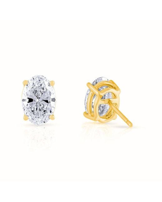 AVJD NEW YORK Metallic Solid Oval Lab Grown Diamond Two Carat Total Weight Stud Earrings