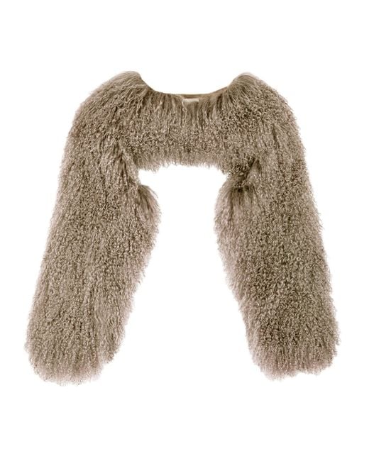 Shaded the Label Brown Neutrals Lamorna Khaki Mongolian Shearling Multiway Micro Jacket
