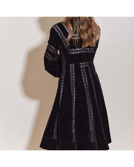 Roch Perel Blue Velvet Lace Patchork Flare Dress