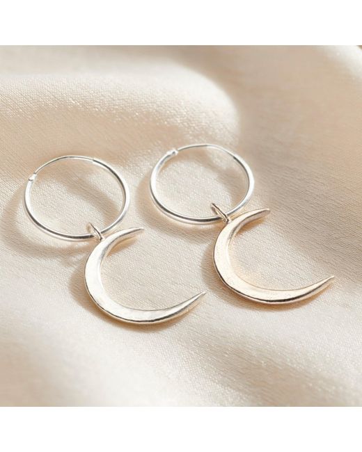 Posh Totty Designs Metallic Sterling Crescent Moon Charm Hoop Earrings
