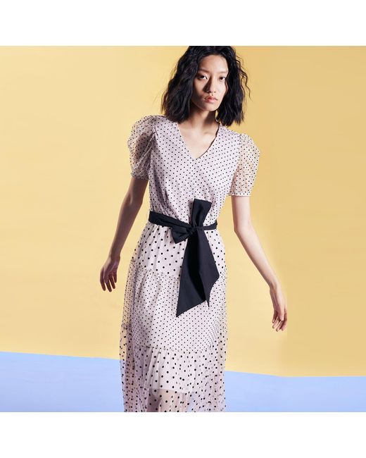 Smart and Joy White Tulle Dress With Polka Dot And Balloon Sleeves