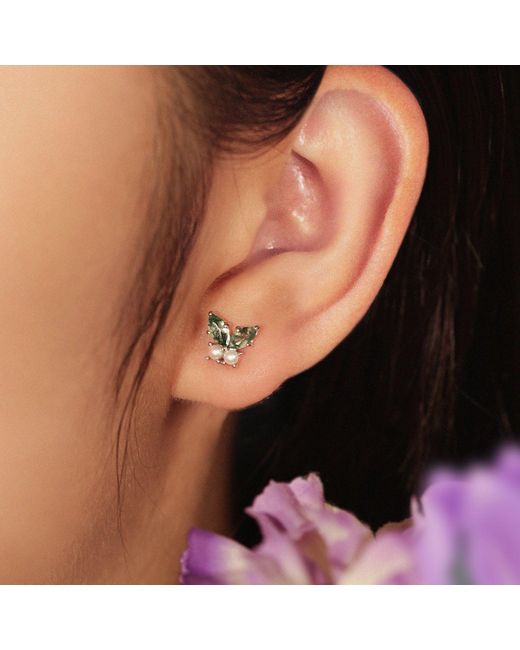 Azura Jewelry New York Green Monarch Butterfly Moss Agate Earrings Vermeil