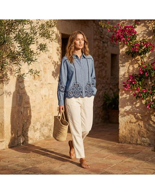 LAtelier London Blue Laser-Cut Embroidered Cotton Shirt