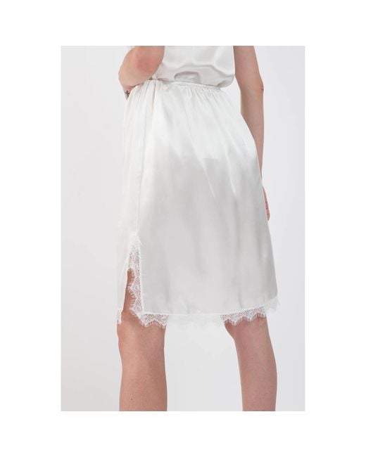 IZABELA MANDOIU White Neutrals Pure Silk Skirt With Floral Lace