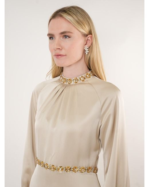John Abgin Natural Neutrals Satin Embellished Midi Dress