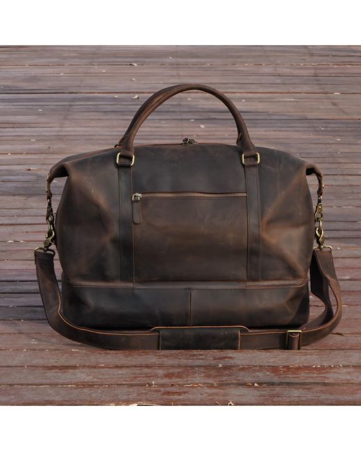 Touri Brown Leather Weekend Bag With Suit Compartment for men