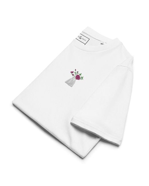 Anchor and Crew White Peony Garden Dystopia Organic Cotton Embroidered T-Shirt for men