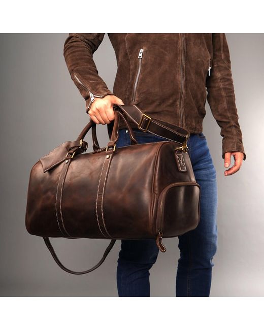 Touri Brown Leather Over Night Bag With Shoe Storage for men
