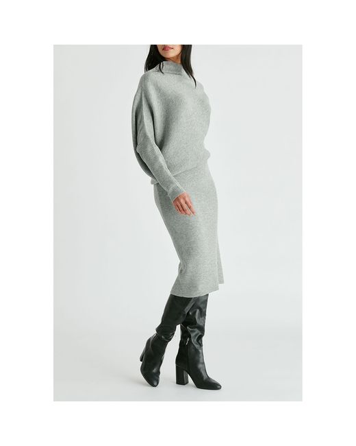 Paisie Gray Draped Knitted Dress
