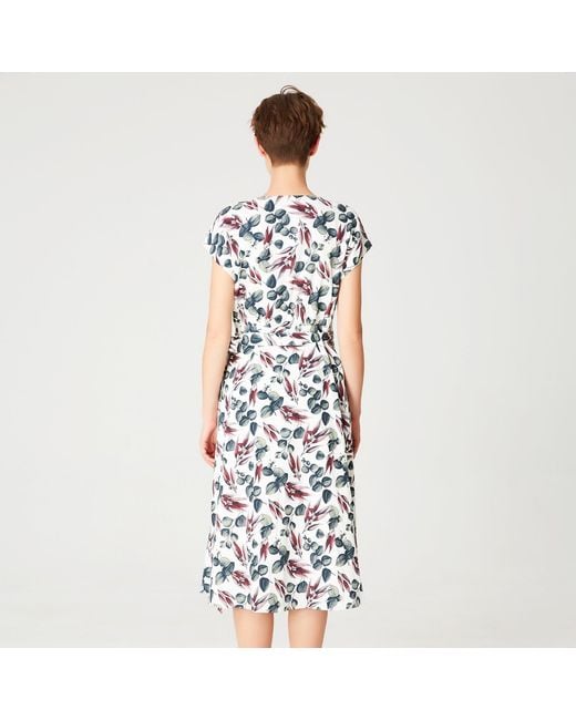 Smart and Joy White Wrap Leaves Print Dress
