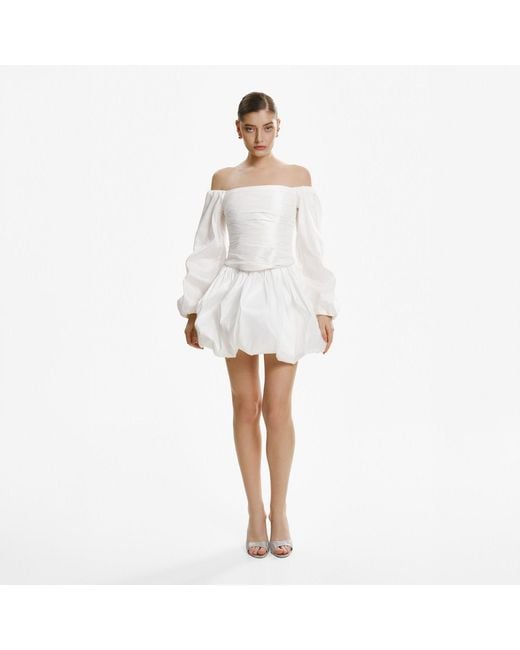 Lita Couture White Off-The-Shoulder Taffeta Blouse