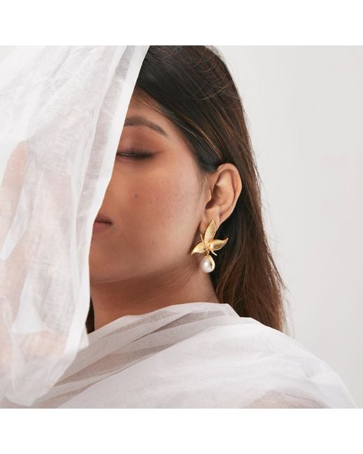 Dhwani Bansal Metallic Zooni Earrings With Baroque Pearls